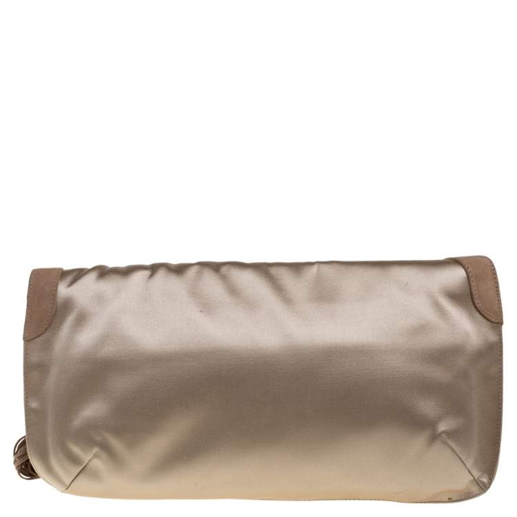 Pre Owned Jimmy Choo Beige Satin and Suede Carissa Clutch
