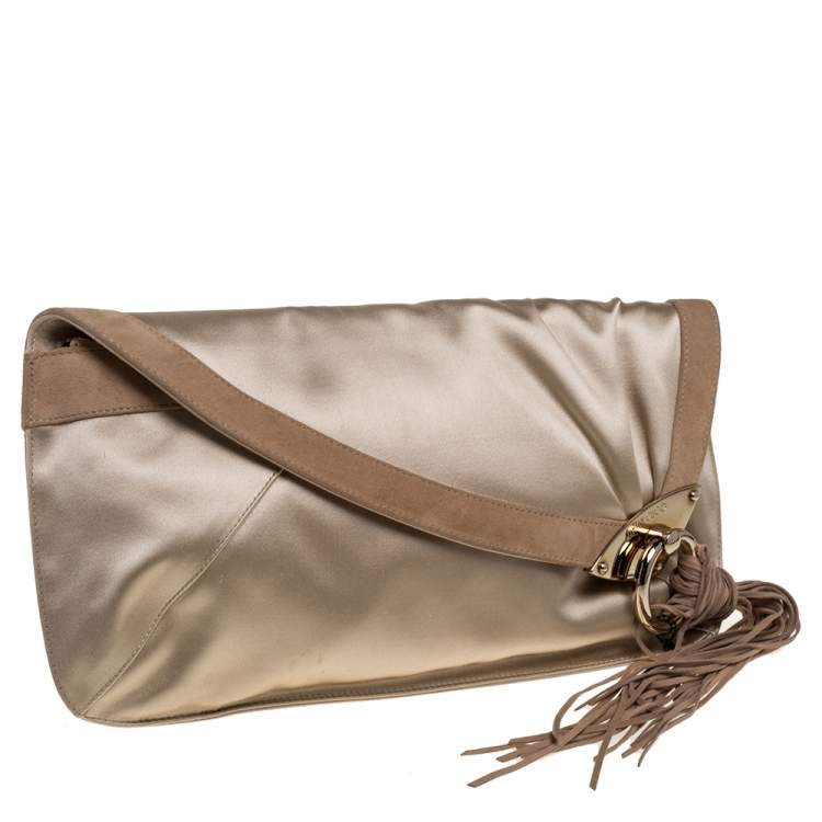 Pre Owned Jimmy Choo Beige Satin and Suede Carissa Clutch