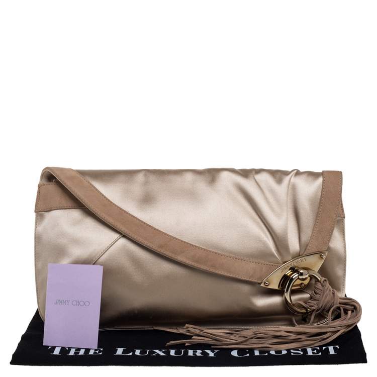 Pre Owned Jimmy Choo Beige Satin and Suede Carissa Clutch