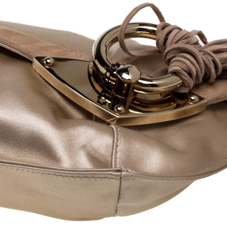 Pre Owned Jimmy Choo Beige Satin and Suede Carissa Clutch