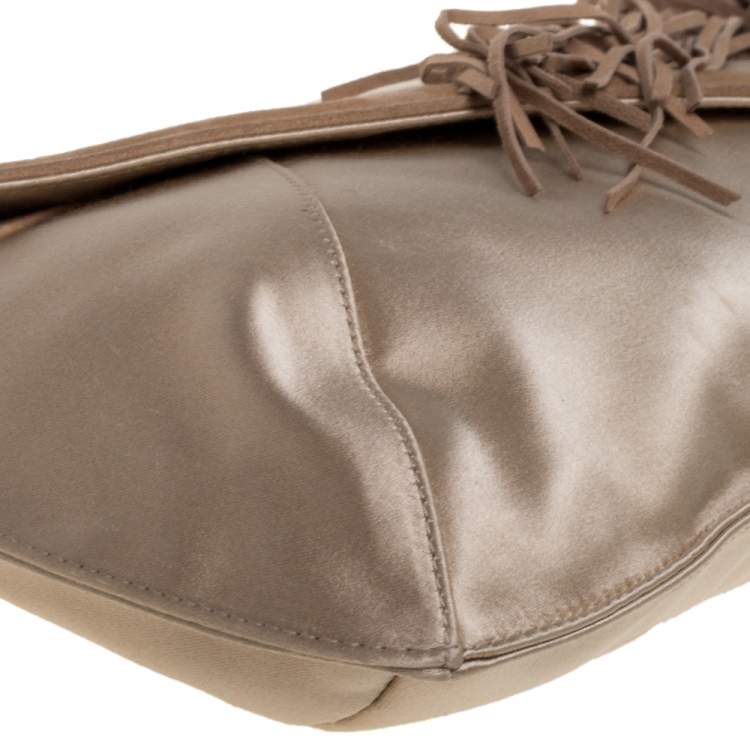 Pre Owned Jimmy Choo Beige Satin and Suede Carissa Clutch