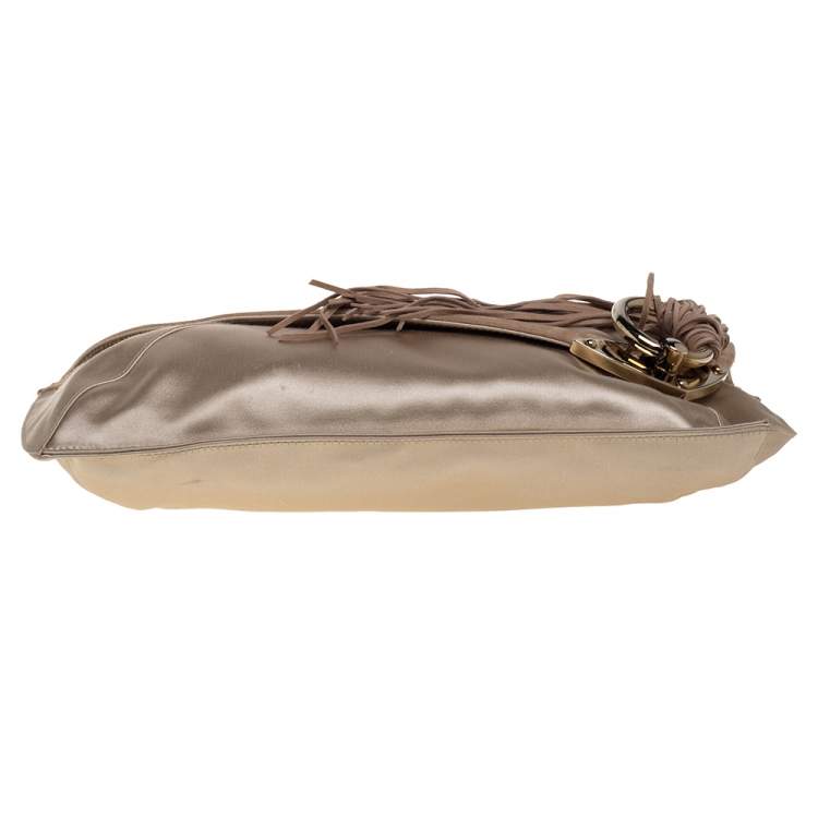 Pre Owned Jimmy Choo Beige Satin and Suede Carissa Clutch