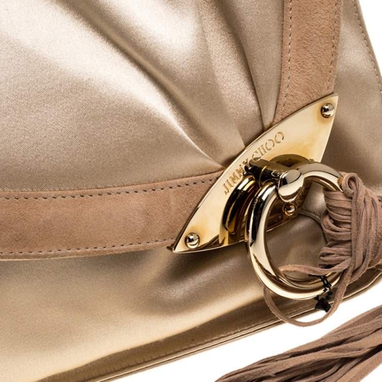 Pre Owned Jimmy Choo Beige Satin and Suede Carissa Clutch