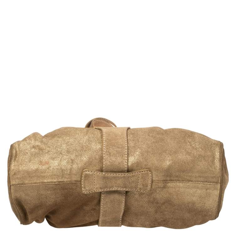 Pre Owned Jimmy Choo Gold Shimmer Suede Ramona Shoulder Bag