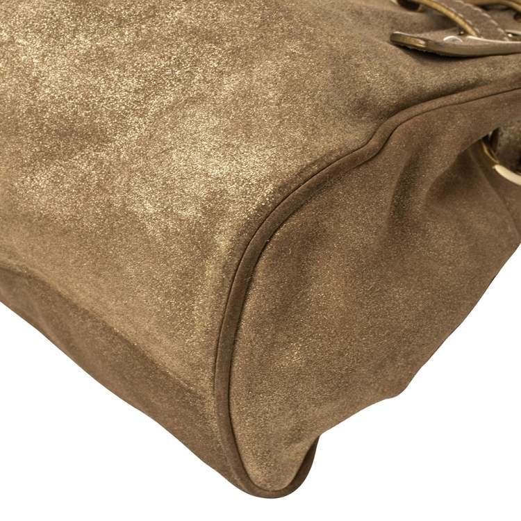 Pre Owned Jimmy Choo Gold Shimmer Suede Ramona Shoulder Bag
