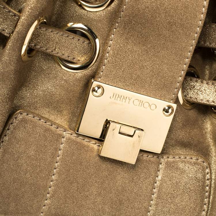 Pre Owned Jimmy Choo Gold Shimmer Suede Ramona Shoulder Bag