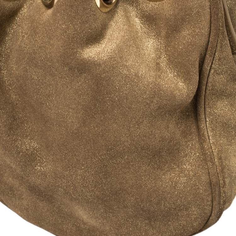 Pre Owned Jimmy Choo Gold Shimmer Suede Ramona Shoulder Bag