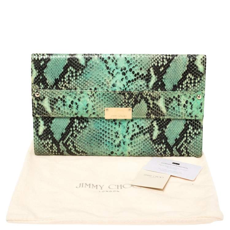 مملوكة مسبقًا Jimmy Choo Sea Green Python Embossed Leather Reese Clutch