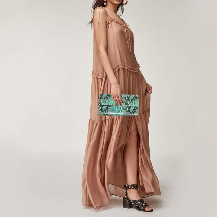 مملوكة مسبقًا Jimmy Choo Sea Green Python Embossed Leather Reese Clutch