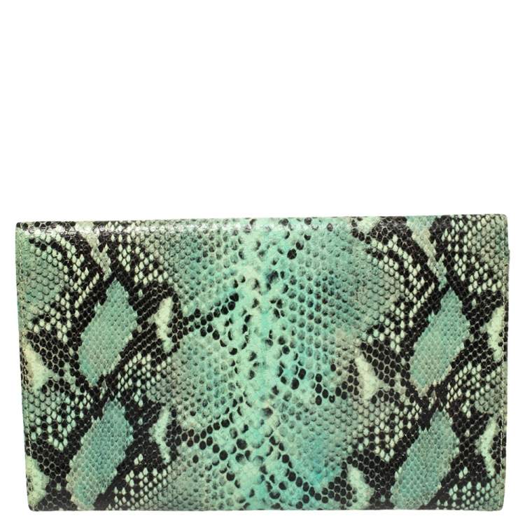 مملوكة مسبقًا Jimmy Choo Sea Green Python Embossed Leather Reese Clutch