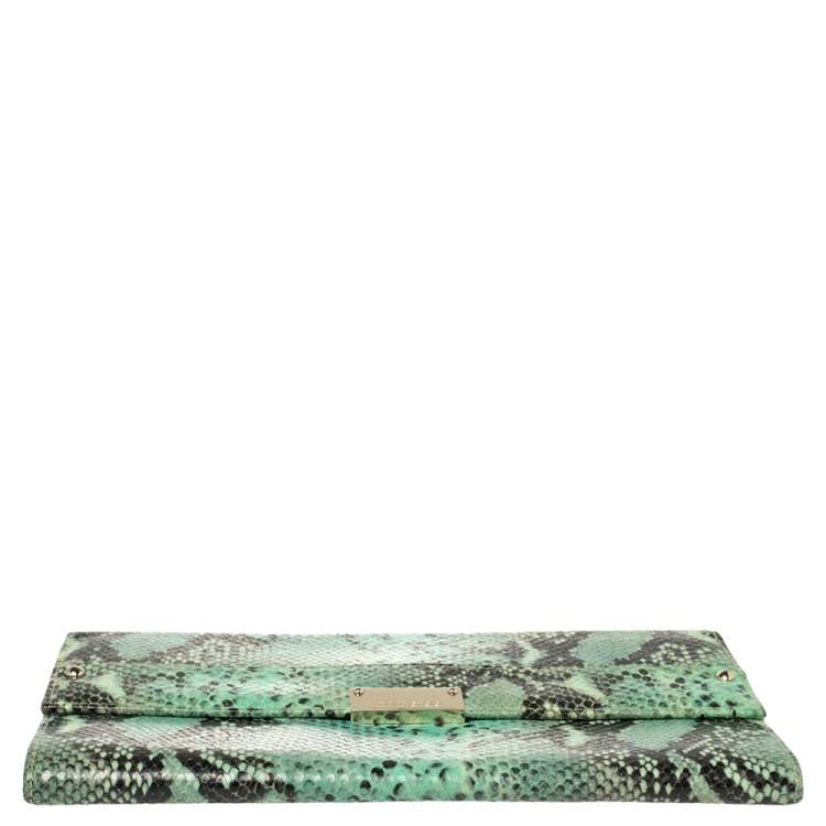 مملوكة مسبقًا Jimmy Choo Sea Green Python Embossed Leather Reese Clutch
