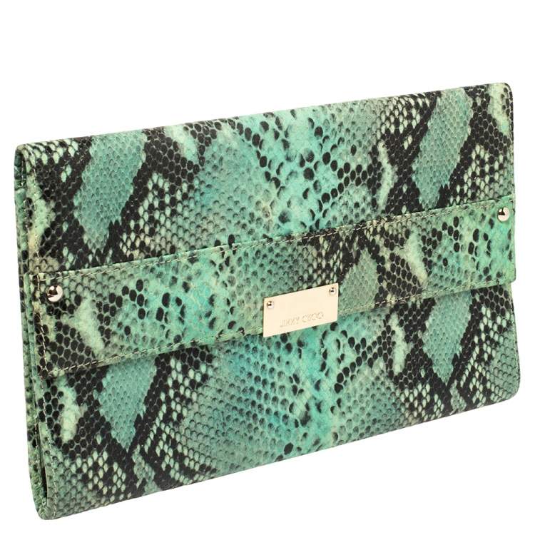 مملوكة مسبقًا Jimmy Choo Sea Green Python Embossed Leather Reese Clutch