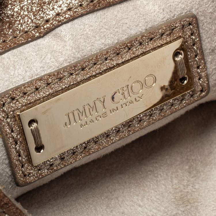 Pre Owned Jimmy Choo Metallic Gold Shimmer Leather Shadow Chain Bag