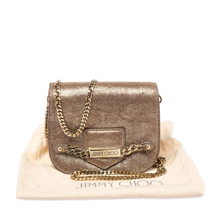 Pre Owned Jimmy Choo Metallic Gold Shimmer Leather Shadow Chain Bag
