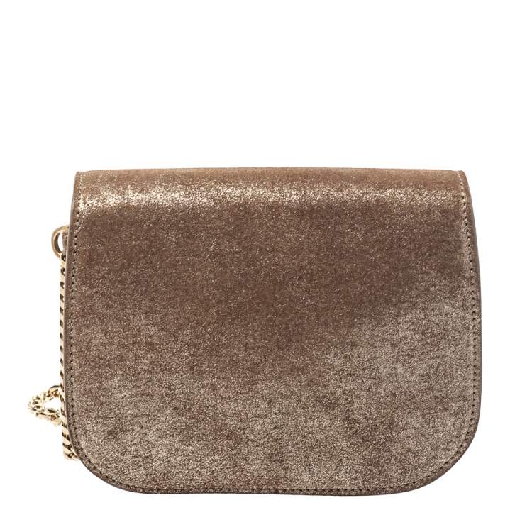 Pre Owned Jimmy Choo Metallic Gold Shimmer Leather Shadow Chain Bag
