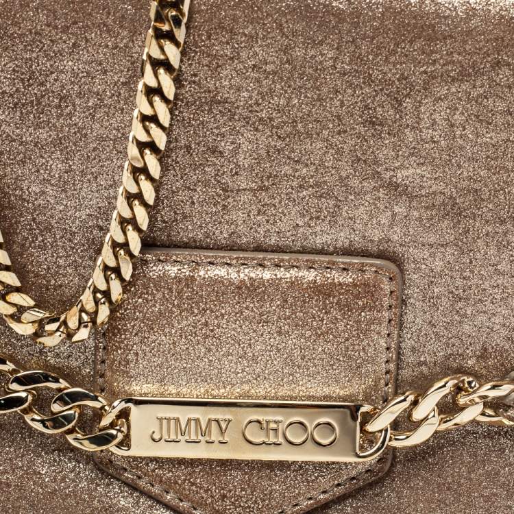Pre Owned Jimmy Choo Metallic Gold Shimmer Leather Shadow Chain Bag