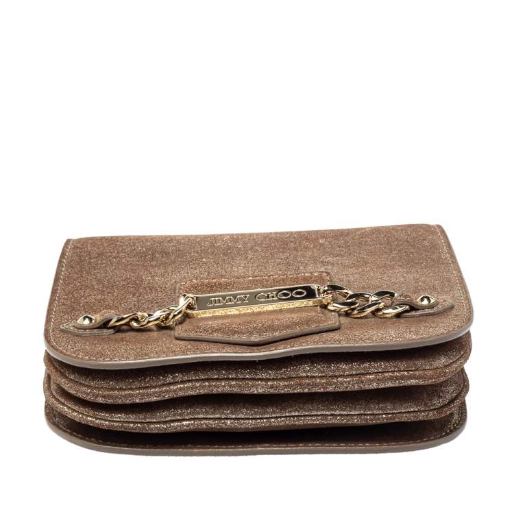 Pre Owned Jimmy Choo Metallic Gold Shimmer Leather Shadow Chain Bag