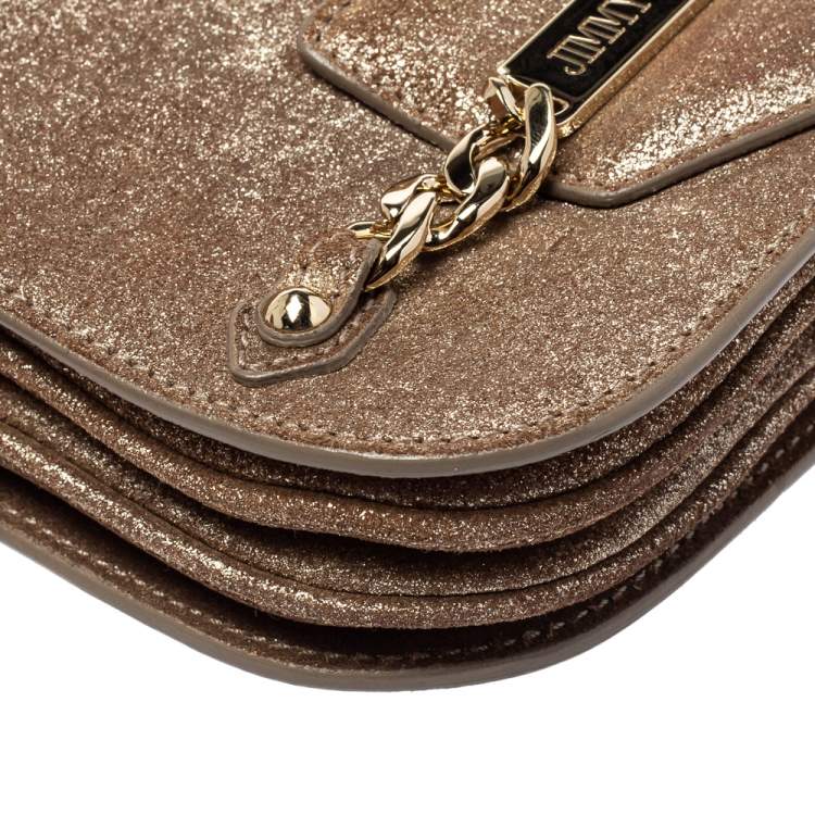 Pre Owned Jimmy Choo Metallic Gold Shimmer Leather Shadow Chain Bag