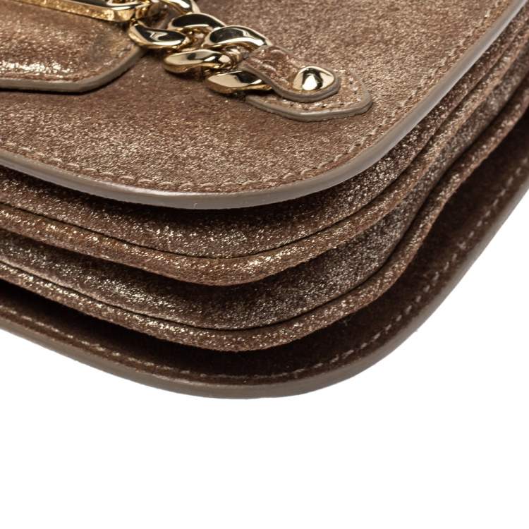 Pre Owned Jimmy Choo Metallic Gold Shimmer Leather Shadow Chain Bag