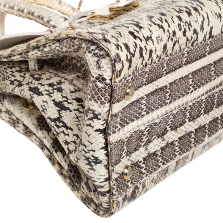 Pre Owned Jimmy Choo Cream White/Brown Python Rosalie Satchel