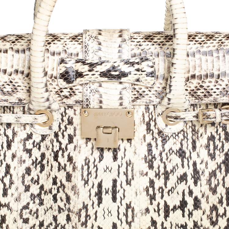 Pre Owned Jimmy Choo Cream White/Brown Python Rosalie Satchel