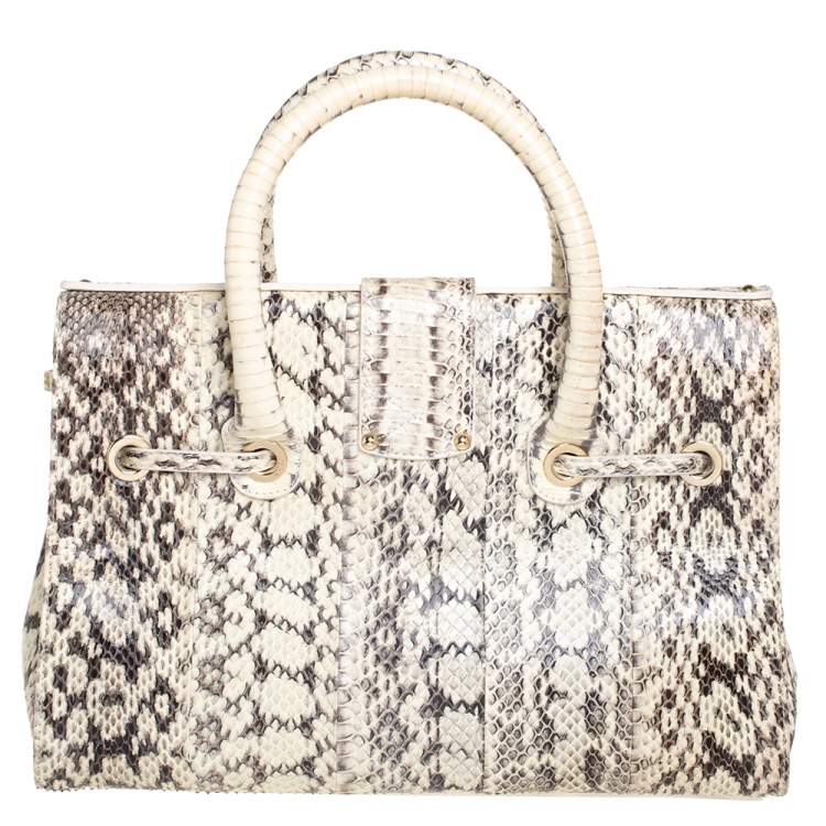 Pre Owned Jimmy Choo Cream White/Brown Python Rosalie Satchel