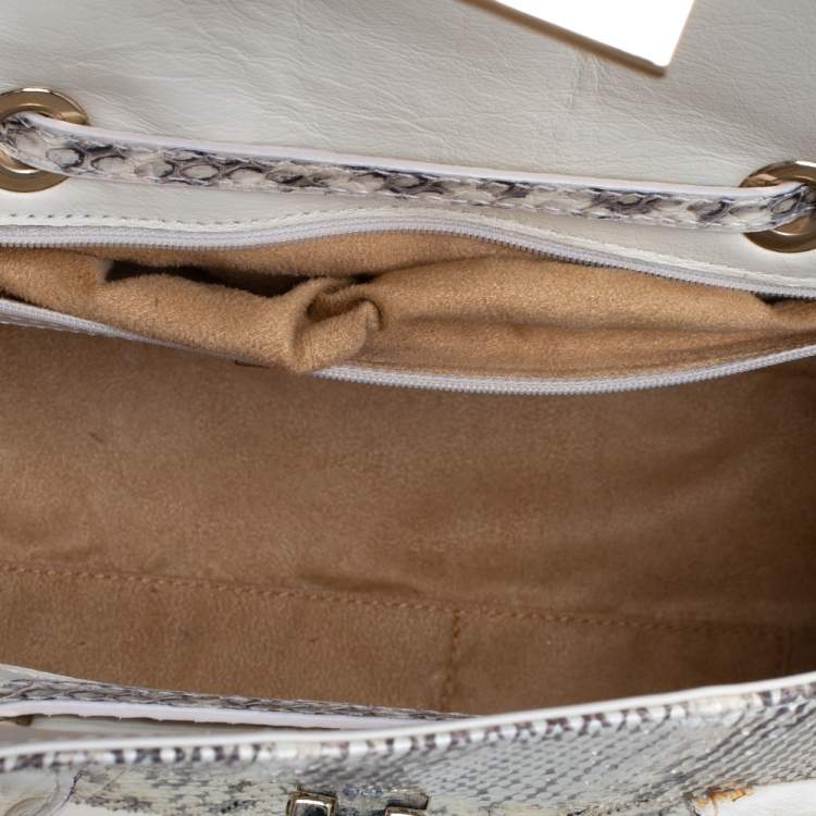 Pre Owned Jimmy Choo Cream White/Brown Python Rosalie Satchel