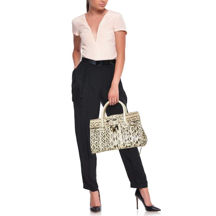 Pre Owned Jimmy Choo Cream White/Brown Python Rosalie Satchel