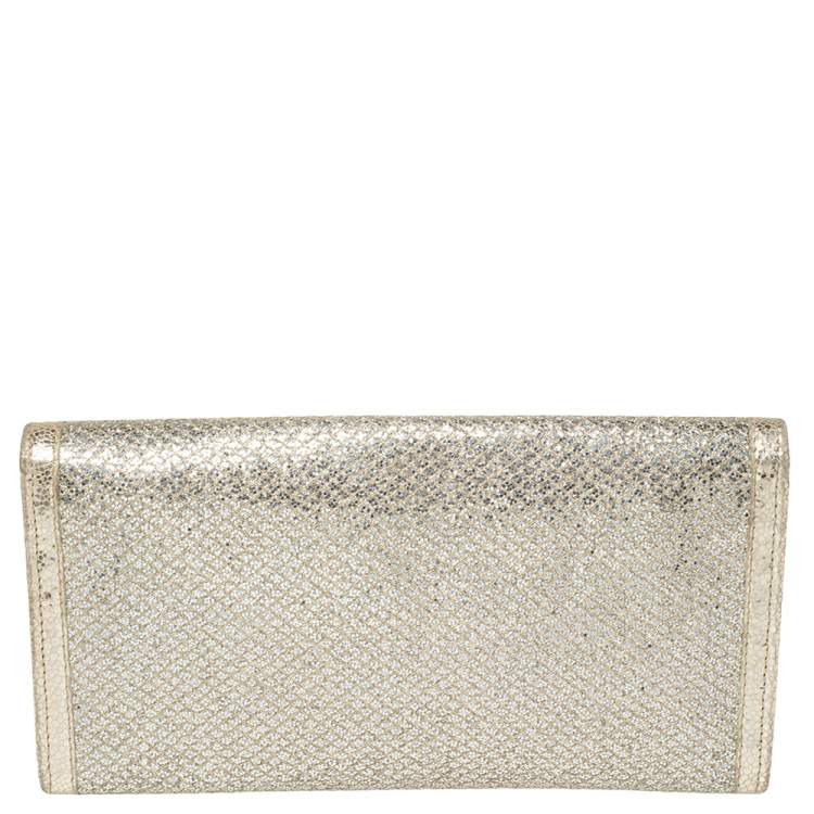 Pre Owned Jimmy Choo Metallic Gold Leather and Glitter Reese Clutch