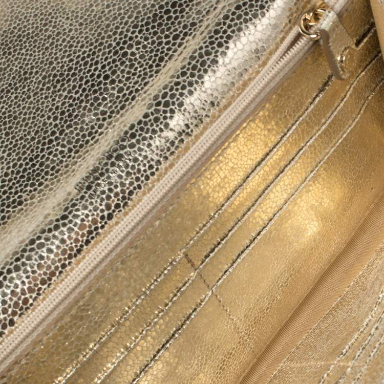 Pre Owned Jimmy Choo Metallic Gold Leather and Glitter Reese Clutch