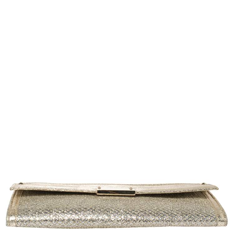 Pre Owned Jimmy Choo Metallic Gold Leather and Glitter Reese Clutch