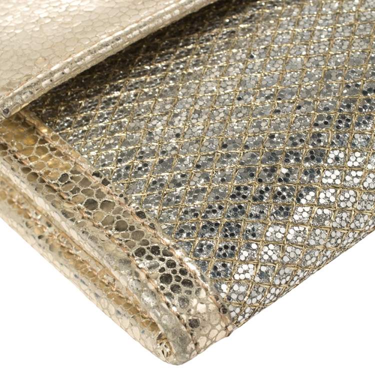 Pre Owned Jimmy Choo Metallic Gold Leather and Glitter Reese Clutch