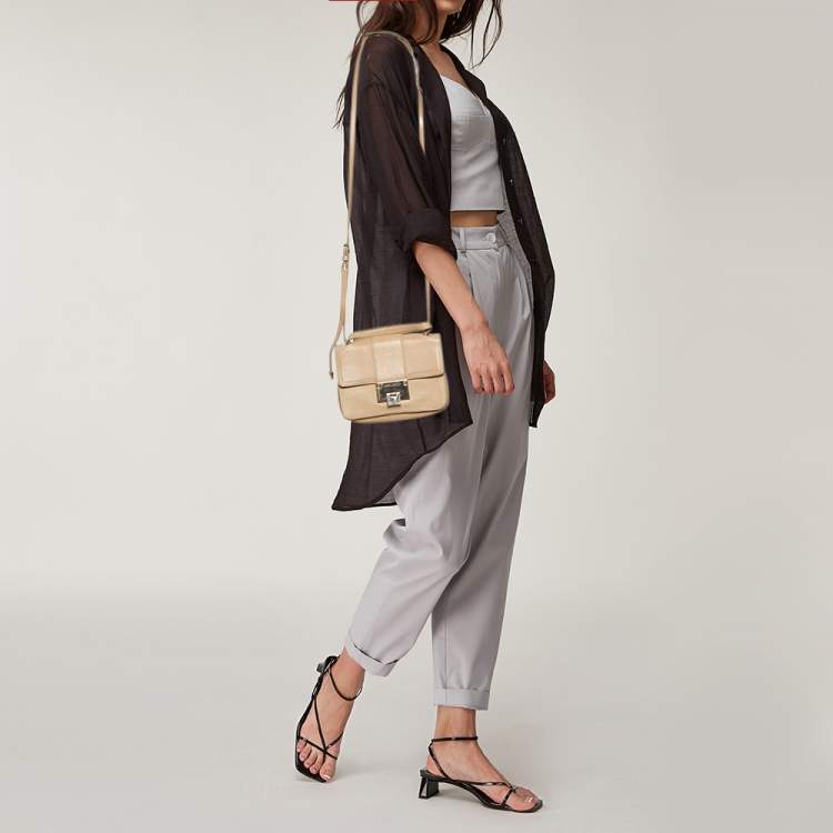Pre Owned Jimmy Choo Beige Leather Rebel Top Handle Bag