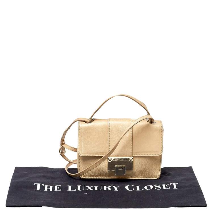 Pre Owned Jimmy Choo Beige Leather Rebel Top Handle Bag