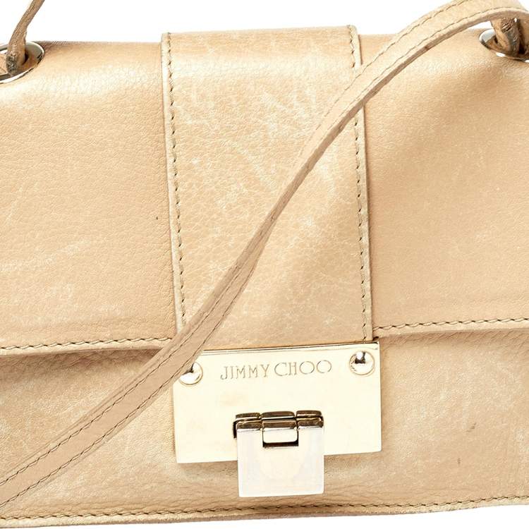 Pre Owned Jimmy Choo Beige Leather Rebel Top Handle Bag