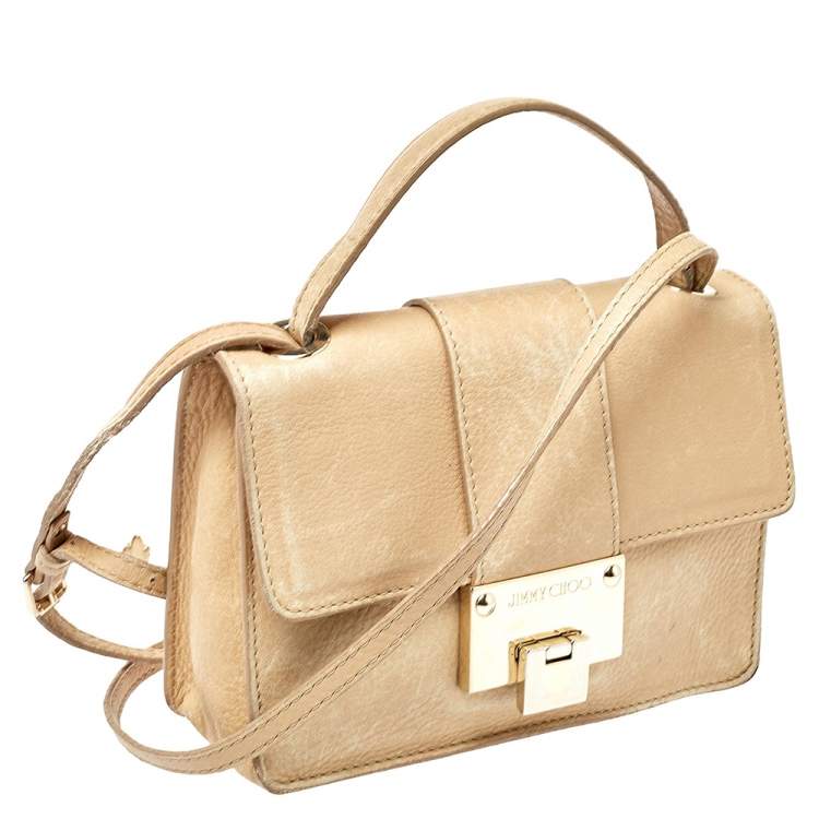 Pre Owned Jimmy Choo Beige Leather Rebel Top Handle Bag