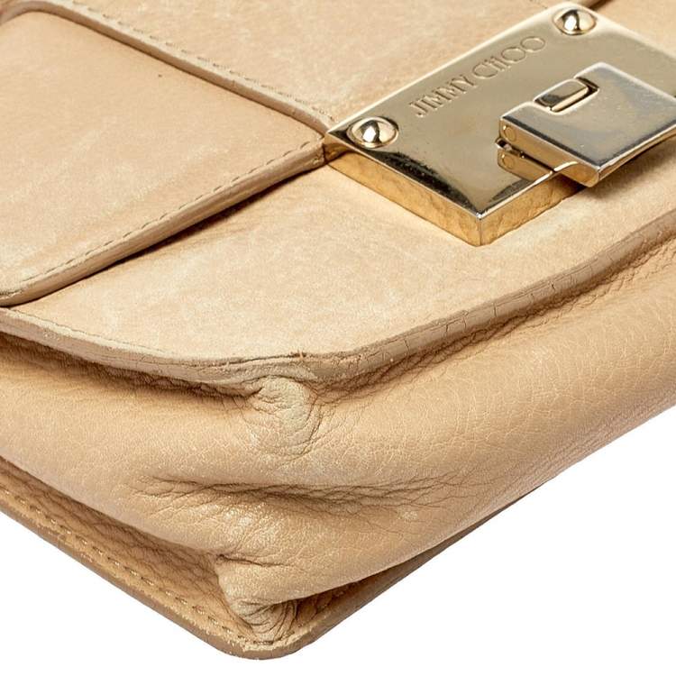 Pre Owned Jimmy Choo Beige Leather Rebel Top Handle Bag