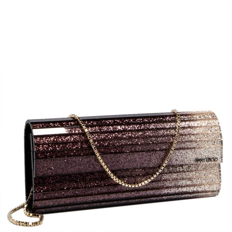 Pre Owned Jimmy Choo Ombre Purple Glitter Acrylic Sweetie Chain Clutch