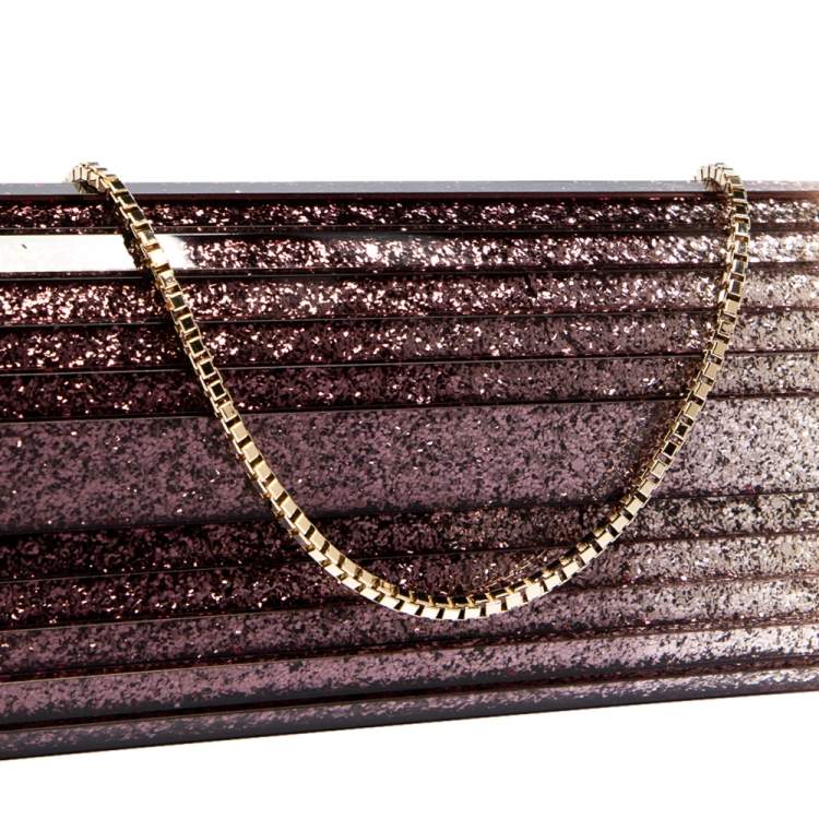 Pre Owned Jimmy Choo Ombre Purple Glitter Acrylic Sweetie Chain Clutch