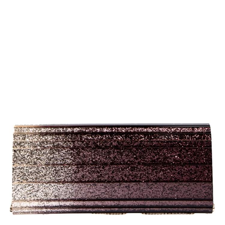 Pre Owned Jimmy Choo Ombre Purple Glitter Acrylic Sweetie Chain Clutch