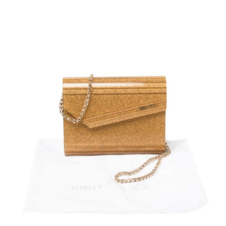 Pre Owned Jimmy Choo Gold Shimmer Acrylic Candy Chain Clutch 