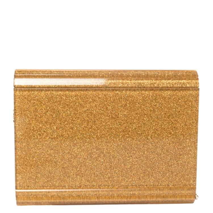 Pre Owned Jimmy Choo Gold Shimmer Acrylic Candy Chain Clutch 