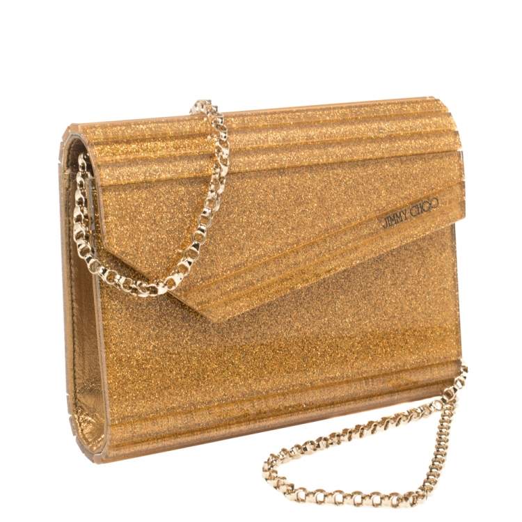 Pre Owned Jimmy Choo Gold Shimmer Acrylic Candy Chain Clutch 