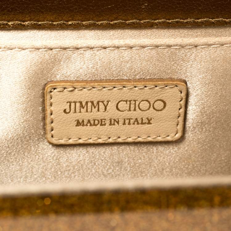 Pre Owned Jimmy Choo Gold Shimmer Acrylic Candy Chain Clutch 