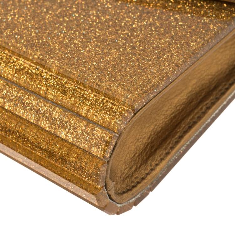 Pre Owned Jimmy Choo Gold Shimmer Acrylic Candy Chain Clutch 