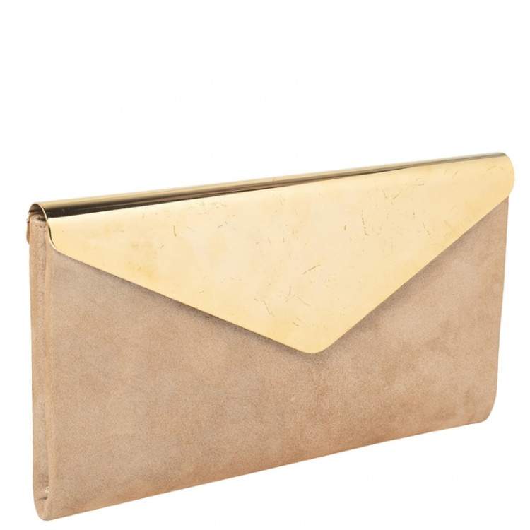 Pre Owned Jimmy Choo Shimmer Suede and Metal Charlize Envelope Clutch
