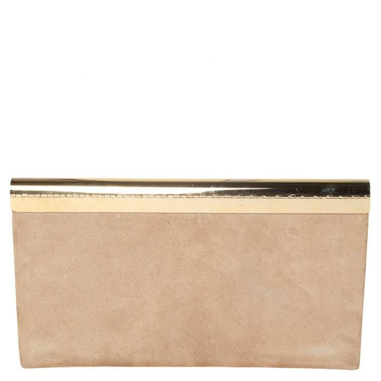 Pre Owned Jimmy Choo Shimmer Suede and Metal Charlize Envelope Clutch