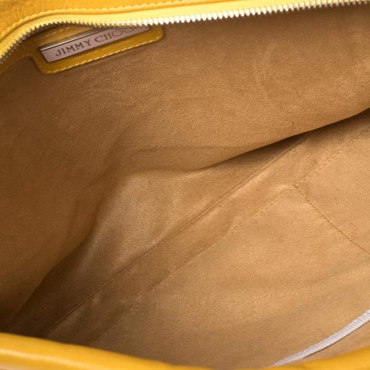 Pre Owned Jimmy Choo Mustard Leather Oversize Star Fringed Chain Clutch