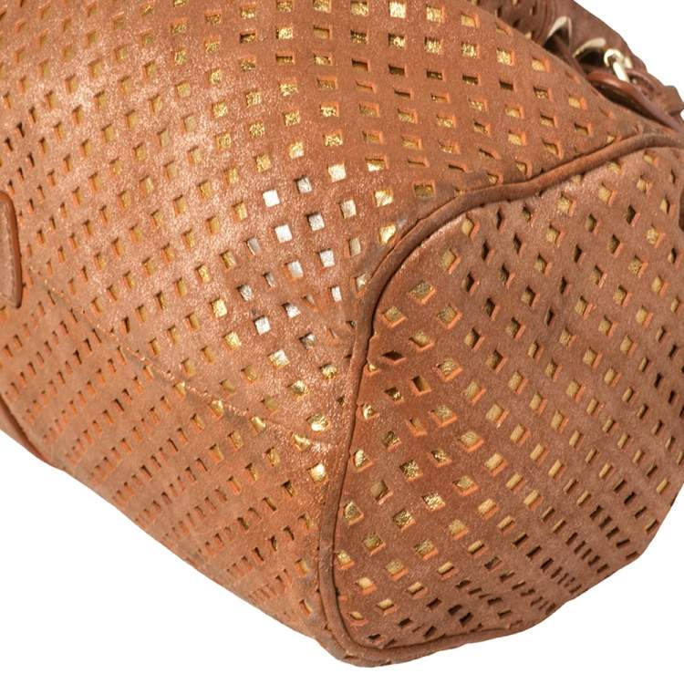 Pre Owned Jimmy Choo Rusty Orange/Gold Shimmer Suede Riki Perforated Tote