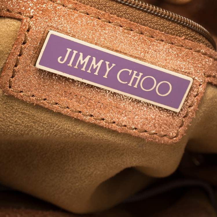 Pre Owned Jimmy Choo Rusty Orange/Gold Shimmer Suede Riki Perforated Tote